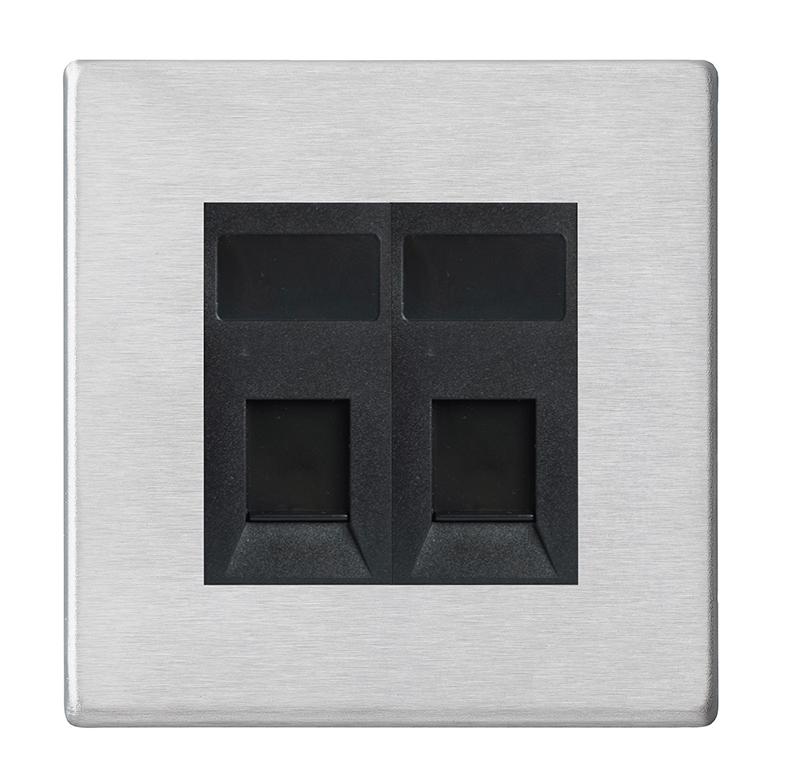 Hartland G2 Satin Steel 2 gang RJ45 CAT 5E Outlet – Unshielded Black