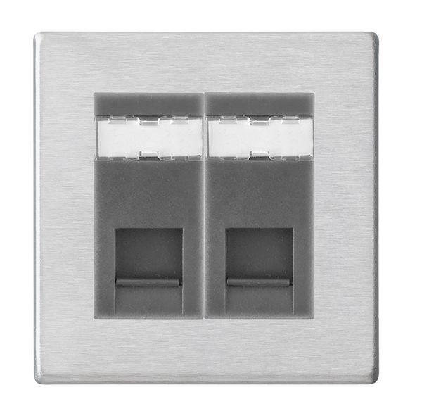 Hartland G2 Satin Steel 2 gang RJ45 CAT 5E Outlet - Unshielded Quartz Grey