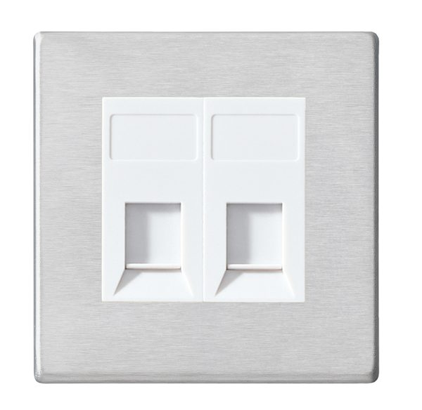Hartland G2 Satin Steel 2 gang RJ45 CAT 5E Outlet - Unshielded White