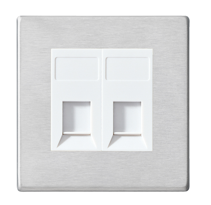 Hartland G2 Satin Steel 2 gang RJ45 CAT 5E Outlet – Unshielded White