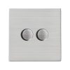 Hartland G2 Satin Steel 2 gang 250W LED 2 Way Push On/Off Rotary Dimmer Satin Steel Minimum Load = 5W(LED) Maximum Load = 250W(LED) Trailing Edge / 150W(LED) Leading Edge per gang