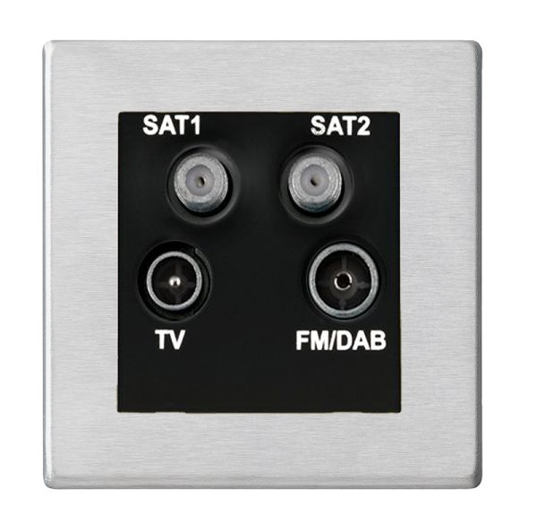 Hartland G2 Satin Steel Non-Isolated TV+FM+SAT1+SAT2 Quadplexer 2in/4out (DAB Compatible) Black