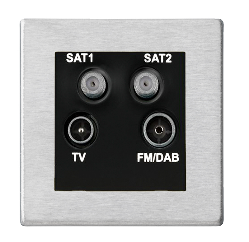 Hartland G2 Satin Steel Non-Isolated TV+FM+SAT1+SAT2 Quadplexer 2in/4out (DAB Compatible) Black