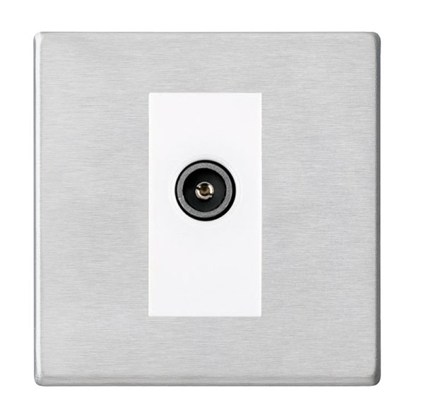 Hartland G2 Satin Steel 1 gang Non-Isolated TV (Female) (DAB Compatible) White