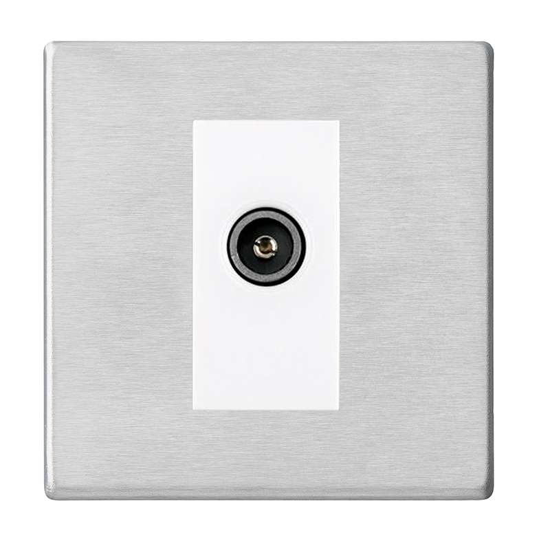 Hartland G2 Satin Steel 1 gang Non-Isolated TV (Female) (DAB Compatible) White