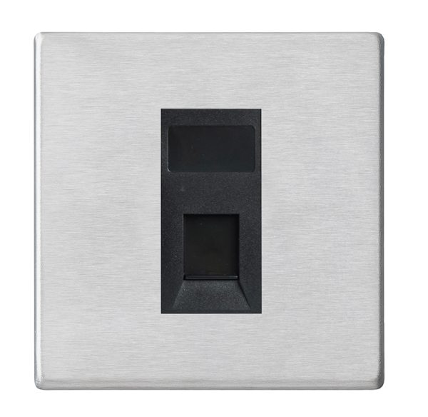 Hartland G2 Satin Steel 1 gang RJ45 CAT 5E Outlet - Unshielded Black
