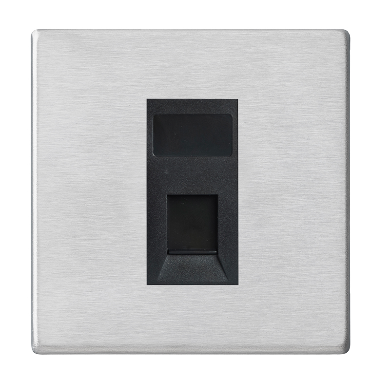 Hartland G2 Satin Steel 1 gang RJ45 CAT 5E Outlet – Unshielded Black