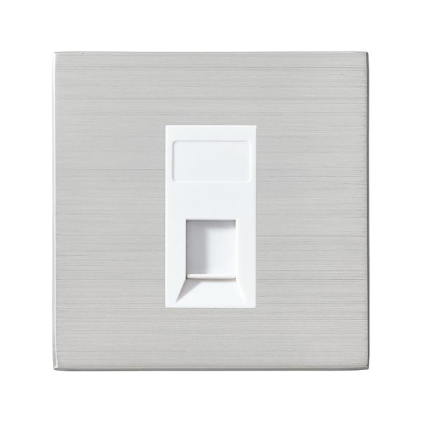 Hartland G2 Satin Steel 1 gang RJ45 CAT 5E Outlet - Unshielded White