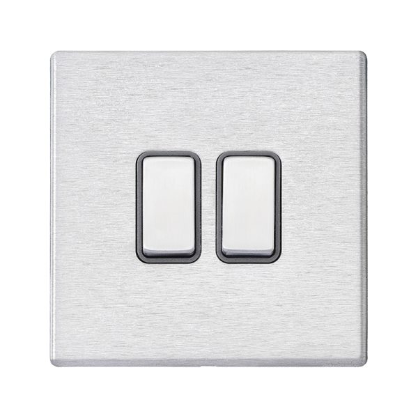 Hartland G2 Satin Steel 2 gang 10AX 2 Way Rocker Satin Steel/Quartz Grey
