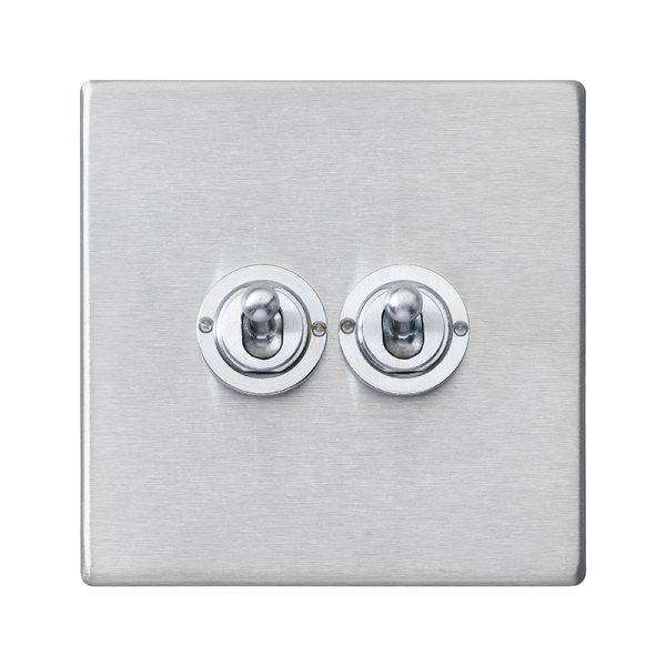 Hartland G2 Satin Steel 2 gang 20AX 2 Way Toggle Satin Chrome