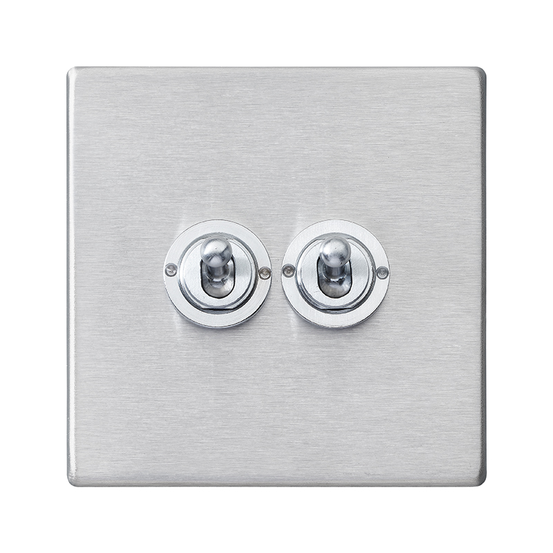 Hartland G2 Satin Steel 2 gang 20AX 2 Way Toggle Satin Chrome