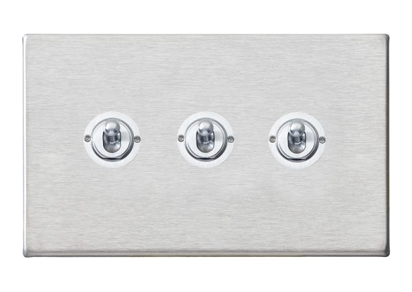 Hartland G2 Satin Steel 3 gang 20AX 2 Way Toggle Satin Chrome