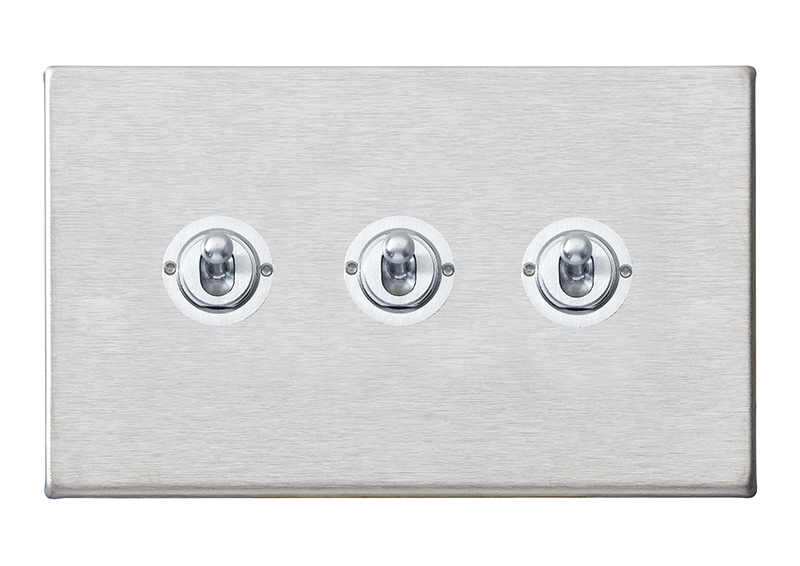 Hartland G2 Satin Steel 3 gang 20AX 2 Way Toggle Satin Chrome