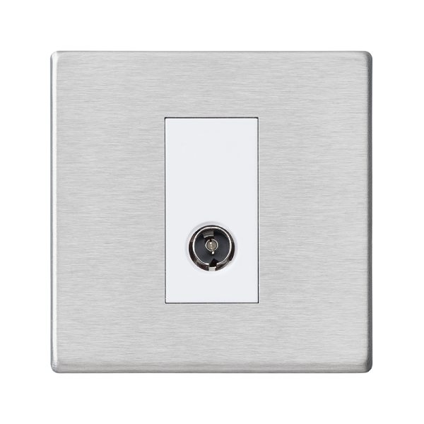 Hartland G2 Satin Steel 1 gang Isolated TV 1in/1out White