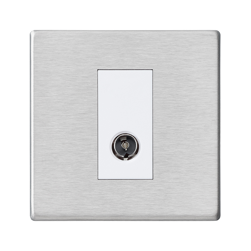 Hartland G2 Satin Steel 1 gang Isolated TV 1in/1out White