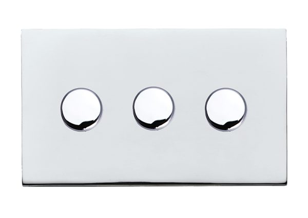 Hartland G2 Bright Chrome 3 gang 100W LED 2 Way Push On/Off Rotary Dimmer Bright Chrome