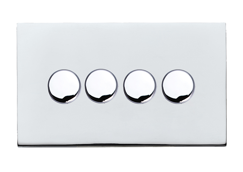 Hartland G2 Bright Chrome 4 gang 100W LED 2 Way Push On/Off Rotary Dimmer Bright Chrome