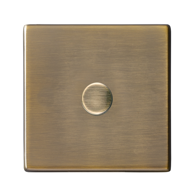 Hartland G2 Antique Brass 1 gang 100W LED 2 Way Push On/Off Rotary Dimmer Antique Brass
