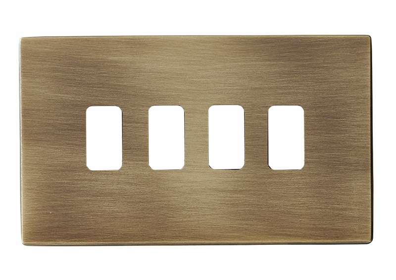 Hartland G2 GRID-IT Antique Brass 4 Gang Grid Fix Aperture Double Plate with Grid