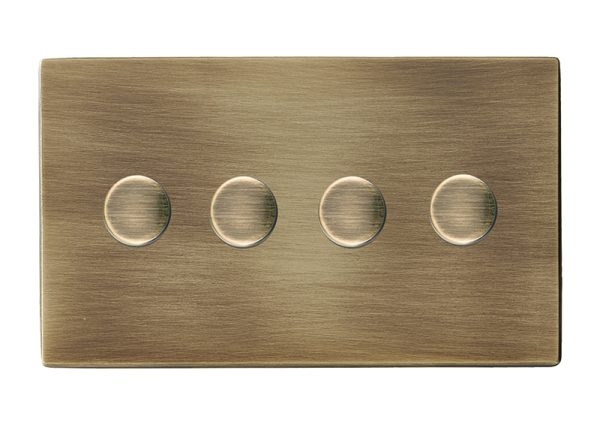 Hartland G2 Antique Brass 4 gang 100W LED 2 Way Push On/Off Rotary Dimmer Antique Brass