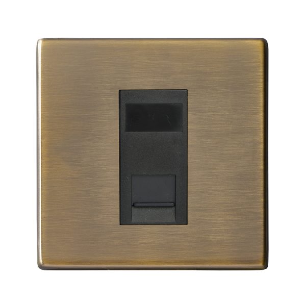 Hartland G2 Antique Brass 1 gang RJ45 CAT 5E Outlet - Unshielded Black