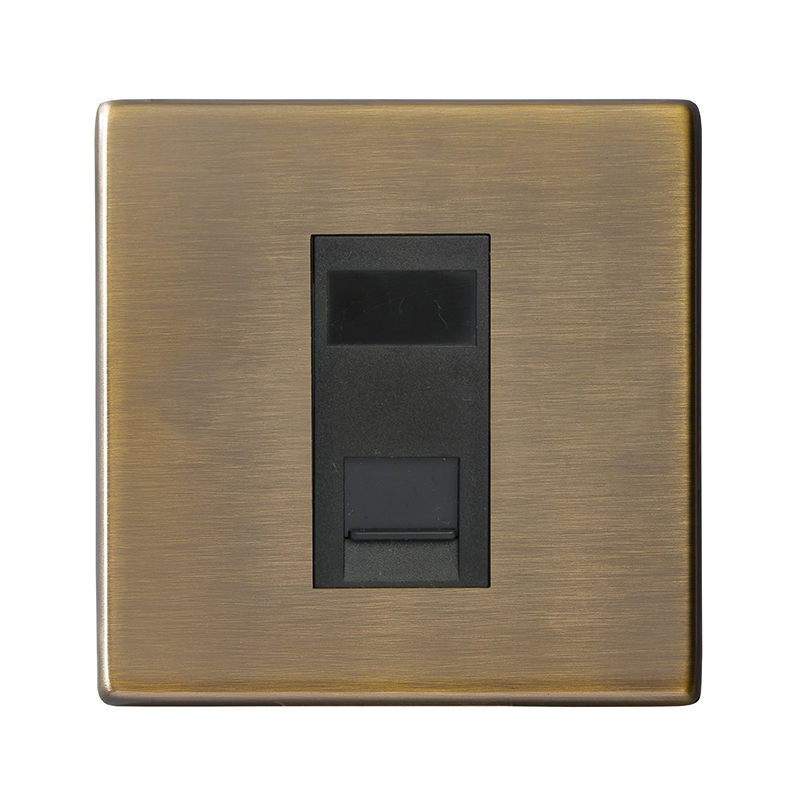 Hartland G2 Antique Brass 1 gang RJ45 CAT 5E Outlet – Unshielded Black