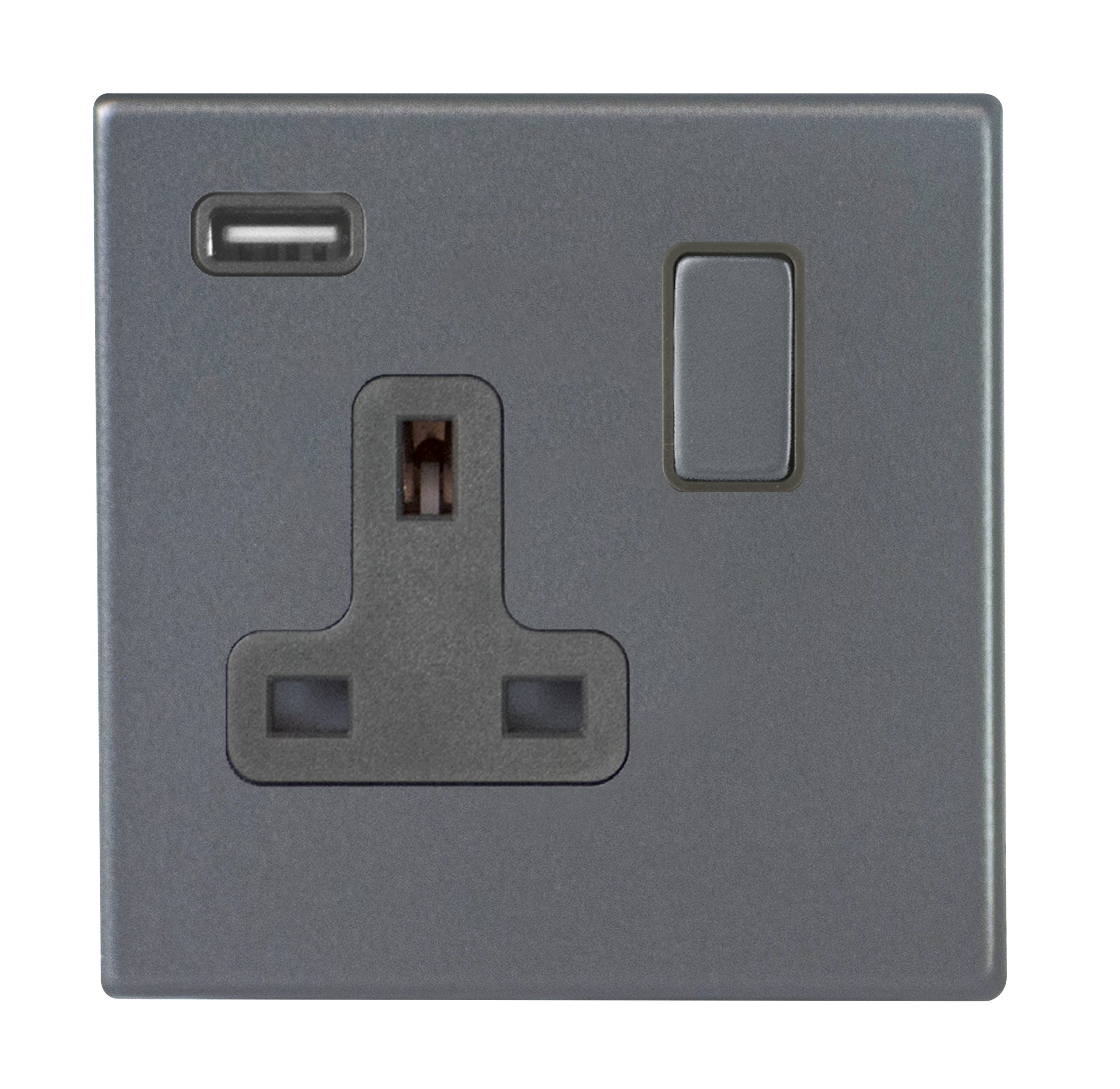 Hartland G2 Anthra Gray 1 gang 13A Single Pole Switched Socket with 1 USB Outlets 1×2.1A Anthra Gray/Quartz Grey