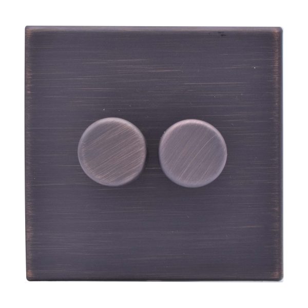 Hartland G2 Etrium Bronze 2 gang 100W LED 2 Way Push On/Off Rotary Dimmer Etrium Bronze