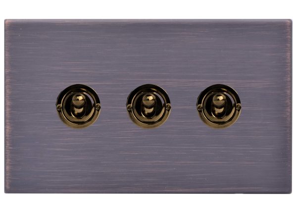 Hartland G2 Etrium Bronze 3 gang 20AX 2 Way Toggle Black Nickel