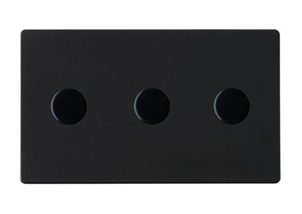 Hartland G2 Matt Black 3 gang 100W LED 2 Way Push On/Off Rotary Dimmer Matt Black