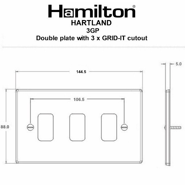 Hartland Grid-IT Matt Black 3 gang Grid Fix Aperture Plate with Grid – NOT Suitable for Over Painting