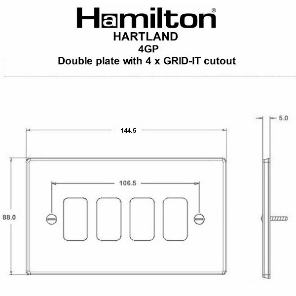 Hartland Grid-IT Matt Black 4 gang Grid Fix Aperture Plate with Grid – NOT Suitable for Over Painting