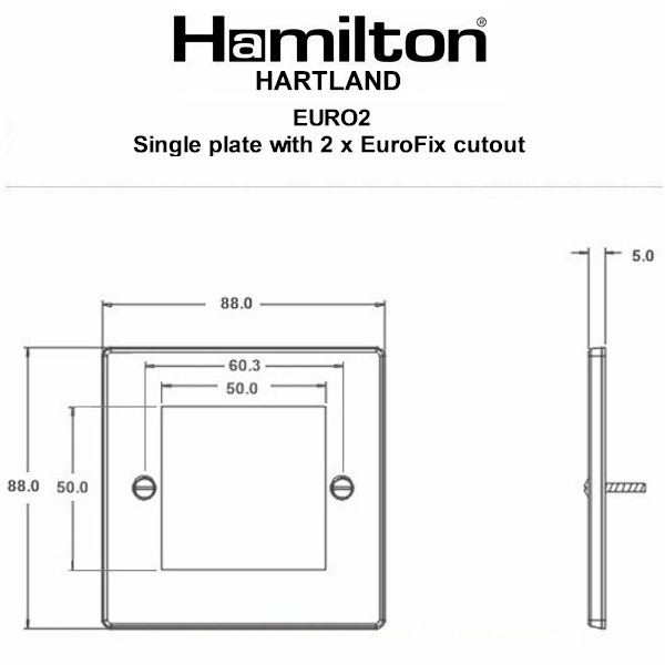 Hartland EuroFix Matt Black Single Plate complete with 2 EuroFix Apertures 50x50mm and Grid – NOT Suitable for Over Painting