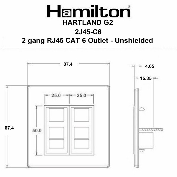 Hartland G2 Etrium Bronze 2 gang RJ45 CAT 6 Outlet – Unshielded Black