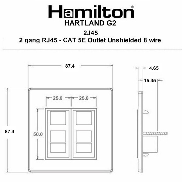 Hartland G2 Etrium Bronze 2 gang RJ45 CAT 5E Outlet – Unshielded Black