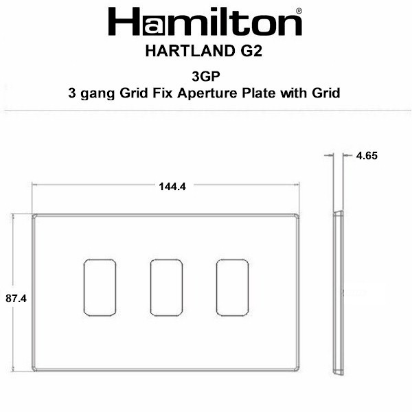 Hartland G2 GRID-IT Etrium Bronze 3 Gang Grid Fix Aperture Double Plate with Grid