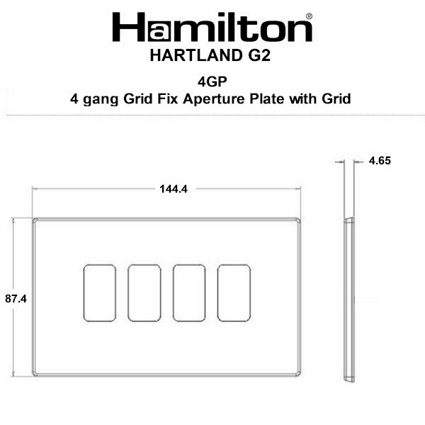 Hartland G2 GRID-IT Bright Chrome 4 Gang Grid Fix Aperture Double Plate with Grid