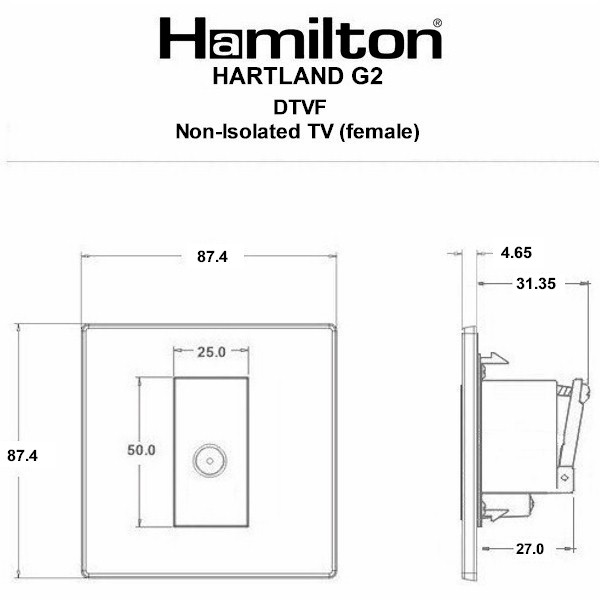 Hartland G2 Antique Brass 1 gang Non-Isolated TV (Female) (DAB Compatible) Black