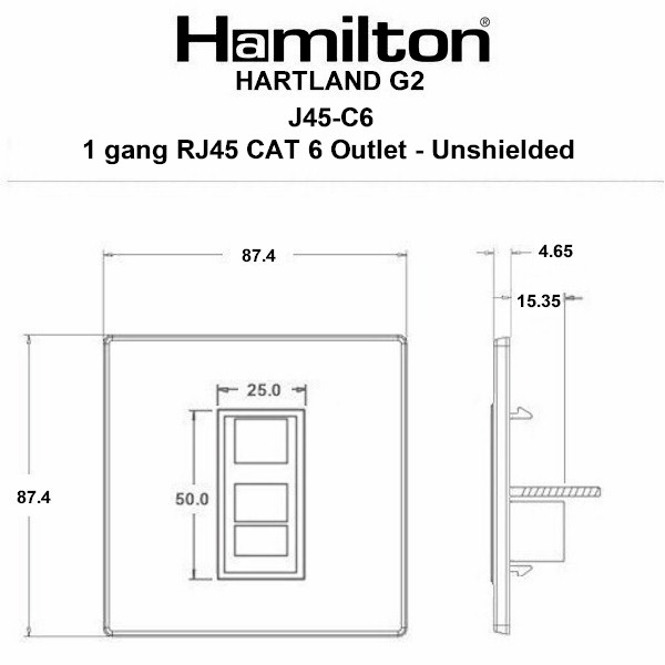 Hartland G2 Etrium Bronze 1 gang RJ45 CAT 6 Outlet – Unshielded Black