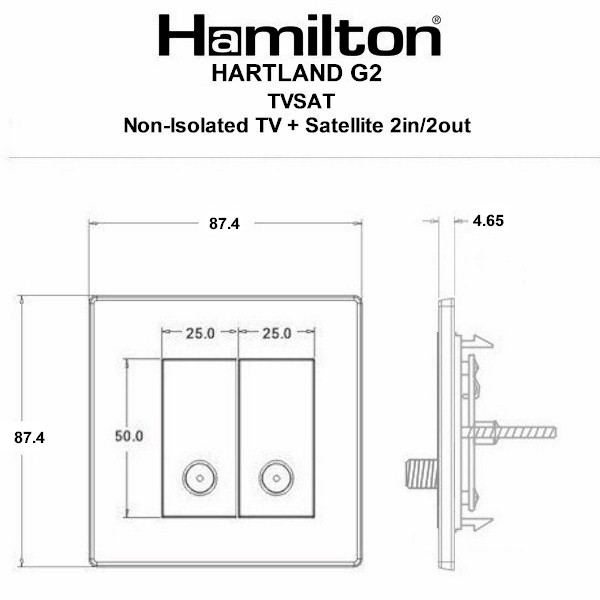 Hartland G2 Etrium Bronze 2 gang Non-Isolated TV+Satellite 2in/2out Black