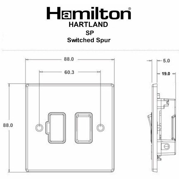 Hartland Matt Black 1 gang 13A Double Pole Fused Spur Black/Black – NOT Suitable for Over Painting
