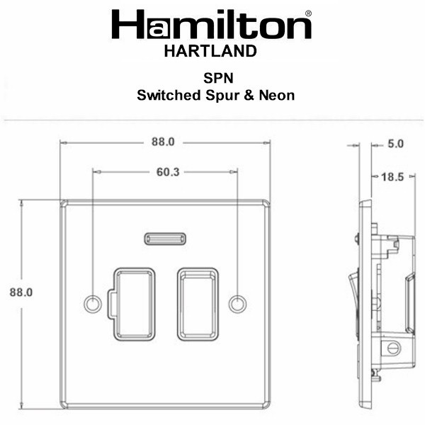 Hartland Matt Black 1 gang 13A Double Pole Fused Spur and Neon Black/Black