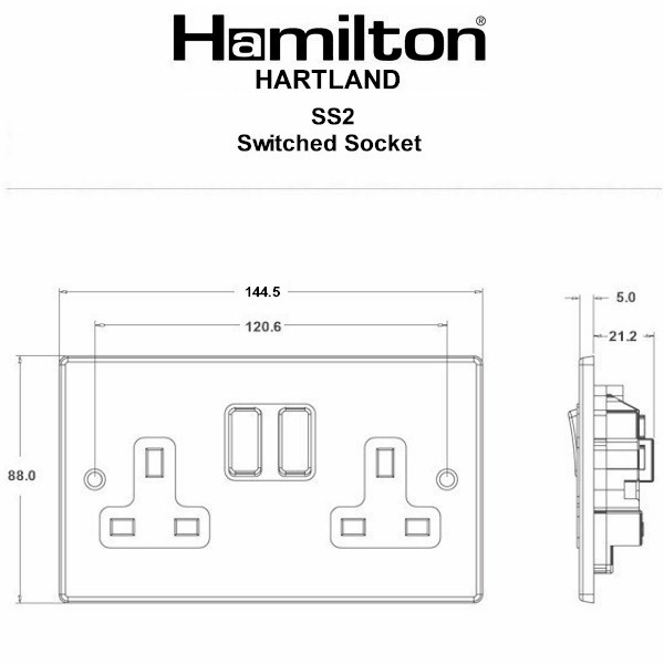 Hartland Matt Black 2 gang 13A Double Pole Switched Socket Black/Black – NOT Suitable for Over Painting