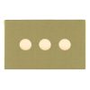 Sheer CFX Satin Brass 3 gang 250W LED 2 Way Push On/Off Rotary Dimmer Satin Brass Minimum Load = 5W(LED) Maximum Load = 250W(LED) Trailing Edge / 150W(LED) Leading Edge per gang