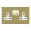Sheer CFX Satin Brass 2 gang 13A Double Pole Switched Socket Satin Brass/White