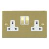 Sheer Satin Brass 2 gang 13A Double Pole Switched Socket Satin Brass/White