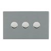 Sheer CFX Satin Steel 3 gang 250W LED 2 Way Push On/Off Rotary Dimmer Satin Steel Minimum Load = 5W(LED) Maximum Load = 250W(LED) Trailing Edge / 150W(LED) Leading Edge per gang