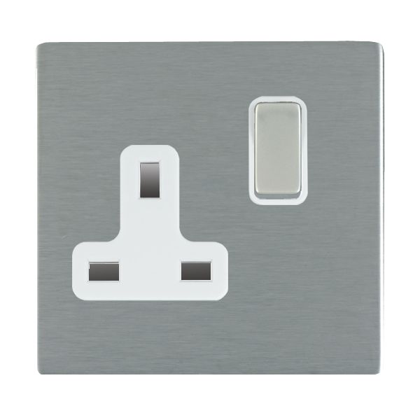 Sheer CFX Satin Steel 1 gang 13A Double Pole Switched Socket Satin Steel/White