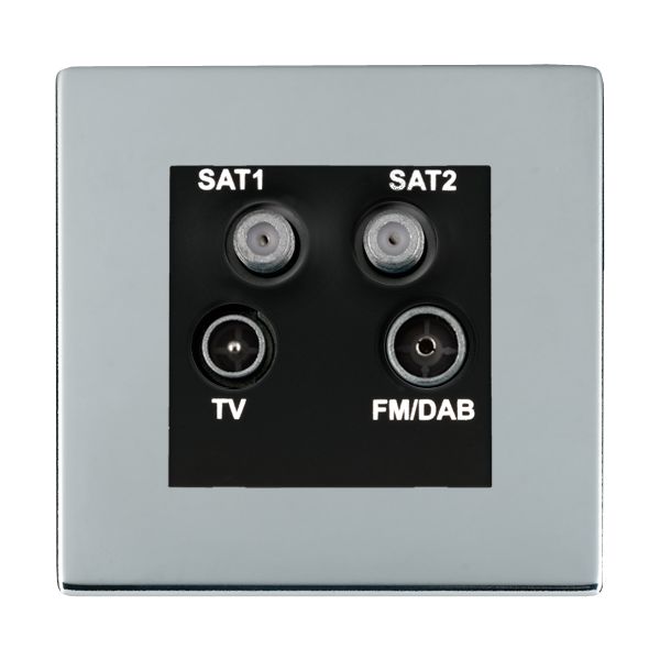 Sheer CFX Bright Chrome Non-Isolated TV+FM+SAT1+SAT2 Quadplexer 2in/4out (DAB Compatible) Black