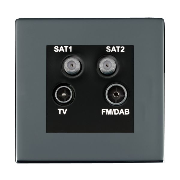 Sheer CFX Black Nickel Non-Isolated TV+FM+SAT1+SAT2 Quadplexer 2in/4out (DAB Compatible) Black